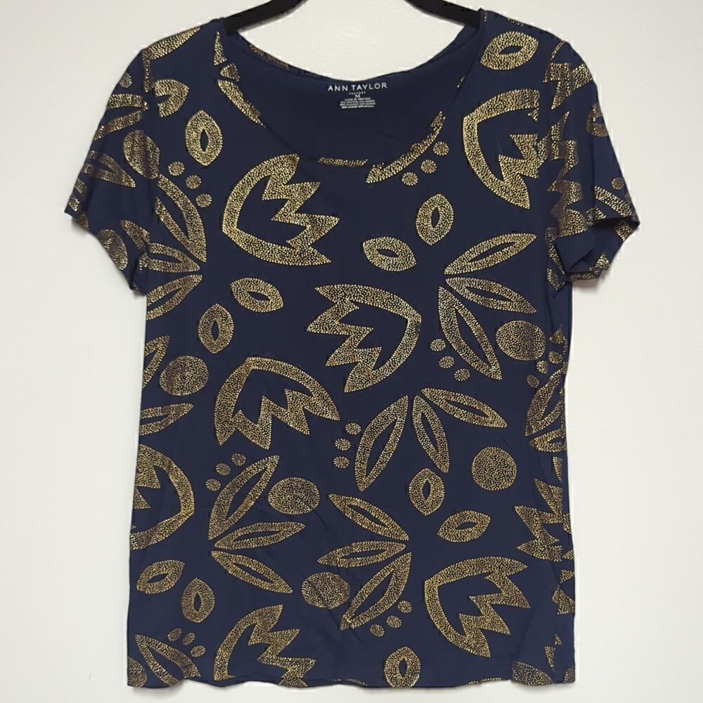 Ann Taylor Factory Blue Scoop Neck Short Sleeve Shirt